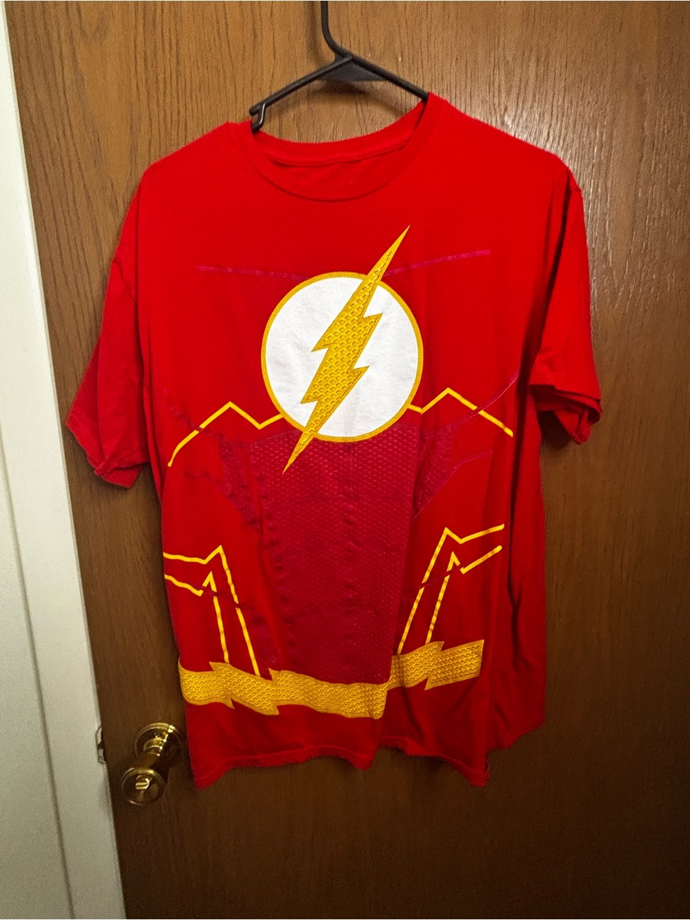 DC Red Short Sleeve Tee with Yellow Lightning Emblem